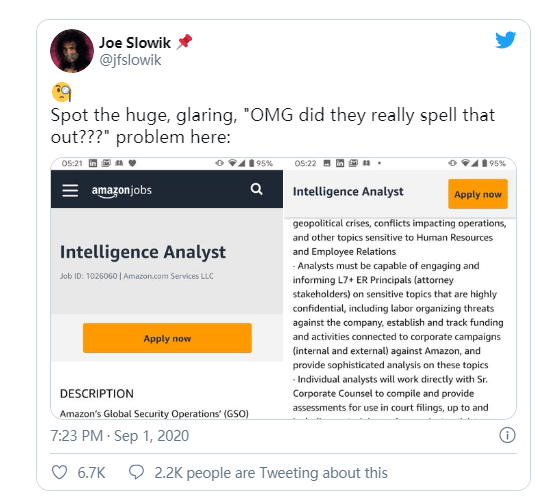 
亚马逊公布招聘广告后删除 职位任务包罗观察工会维权‘十大外围足球平台app’(图2)
